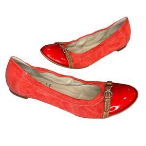 AGL Monika Ballet Flats Womens 14 Orange Patent Leather Cap Toe Feminine Italy